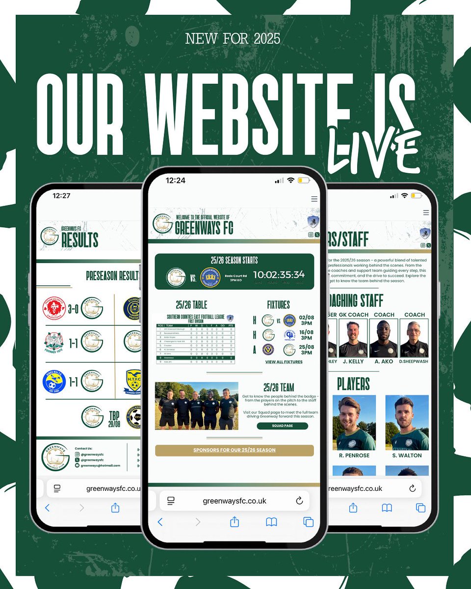 GreenwaysFC's tweet image. For the first time ever… we have a website!
Fixtures, results, squad details, sponsorship info and so much more — all in one place.
It’s a big step for us, and it’s only the beginning. Let’s go! 🔥
Link in bio 🔗