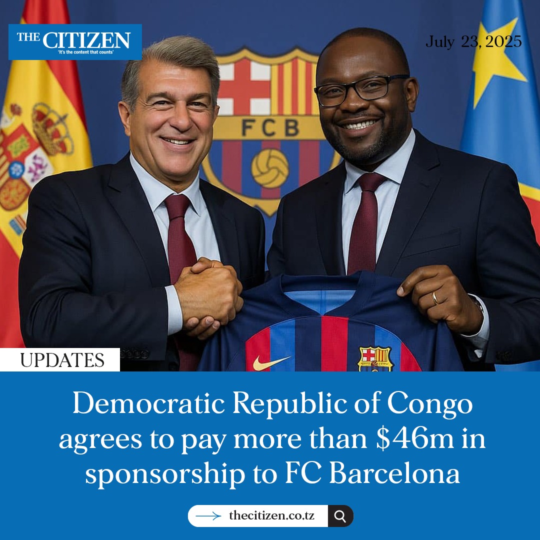 The Citizen Tanzania (@thecitizentz) on Twitter photo The Democratic Republic of Congo has entered into a $46.37 million sponsorship deal with Spanish football club FC Barcelona, aiming to rebrand the conflict-affected nation as a prime tourism destination under the tagline “heart of Africa”.
thecitizen.co.tz/tanzania/sport… The Democratic Republic of Congo has entered into a $46.37 million sponsorship deal with Spanish football club FC Barcelona, aiming to rebrand the conflict-affected nation as a prime tourism destination under the tagline “heart of Africa”.
thecitizen.co.tz/tanzania/sport…