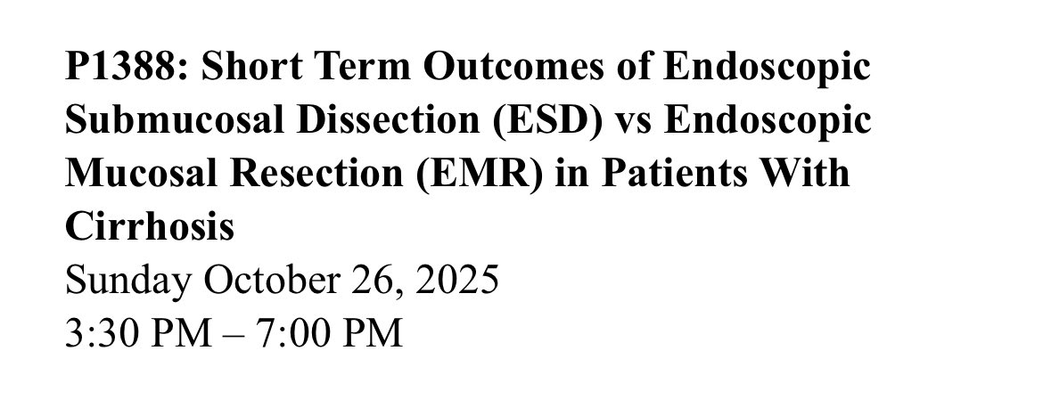 MatheusFrancoMD's tweet image. We’ve had two abstracts accepted for presentation at ACG 2025 in Phoenix, AZ!
📌 P3530: Systematic review on PerOral Endoscopic Plication (POPE) for end-stage achalasia.
📌 P1388: Comparative study of ESD vs EMR in cirrhotic patients.
@ChahalPrabhleen @Chatterjee_MD