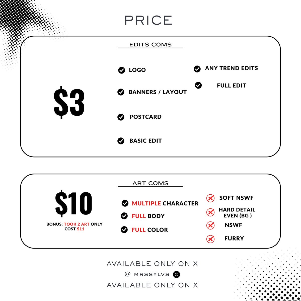 mrssylvs's tweet image. Open Coms [I’m Backk!] 🎉
I’m officially opening commissions again! I’ve made a few adjustments, and for more info, feel free to DM me, buy only until I reach my limit.