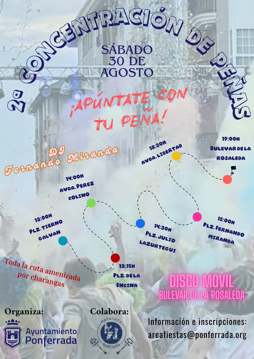 La 8 Bierzo (@8bierzo) on Twitter photo La Concejalía de Fiestas del <a href="/AytoPonferrada/">Ayto. de Ponferrada</a> convoca la II Concentración de Peñas para el sábado 30 de agosto. El Área dirigida por Carlos Cortina anuncia novedades como el fin de fiesta en La Rosaleda, en una actividad que sirve como aperitivo de las Fiestas de La Encina. La Concejalía de Fiestas del <a href="/AytoPonferrada/">Ayto. de Ponferrada</a> convoca la II Concentración de Peñas para el sábado 30 de agosto. El Área dirigida por Carlos Cortina anuncia novedades como el fin de fiesta en La Rosaleda, en una actividad que sirve como aperitivo de las Fiestas de La Encina.