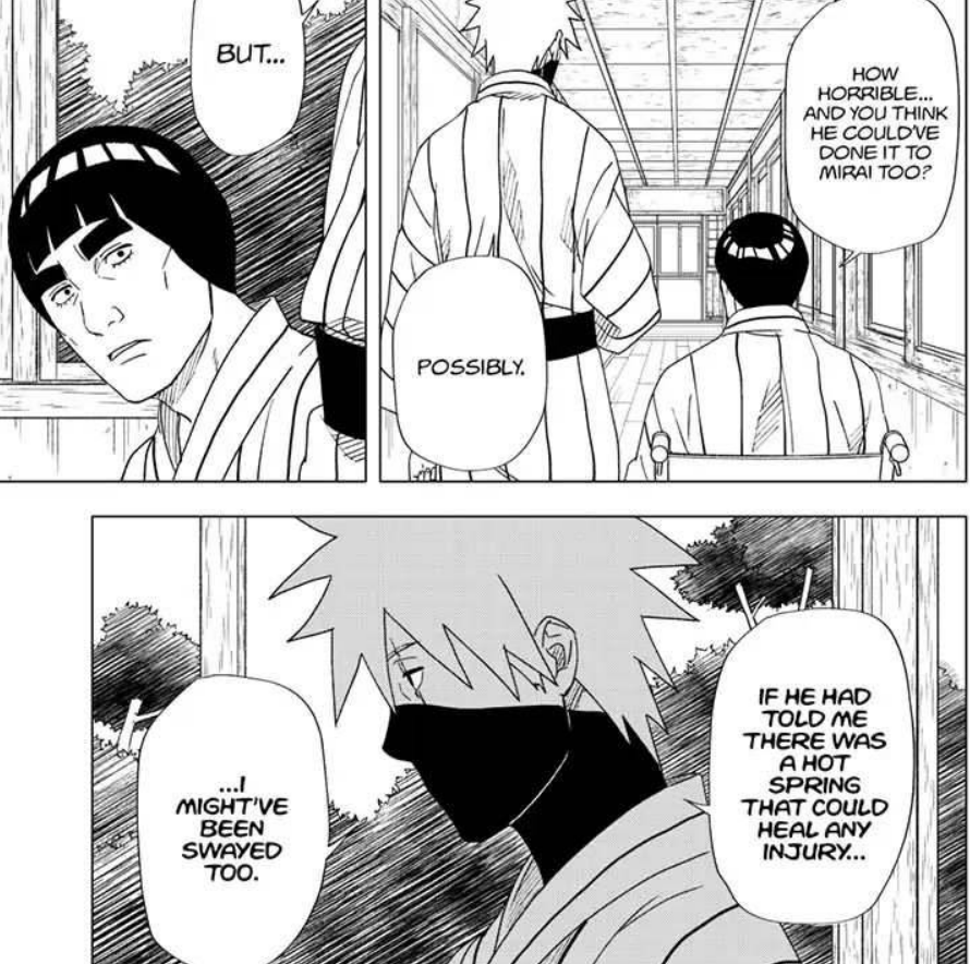MicroTulip's tweet photo. They've been shinobi all their lives, Kakashi spent his early life hyperaware of the complications of bonds in their line of work

Now he's openly admitting to Gai that he's so  devoted to him that he'd do anything for Gai, even if it means being taken advantage of

Oh kakagai... https://t.co/zhpaM5sc5Y