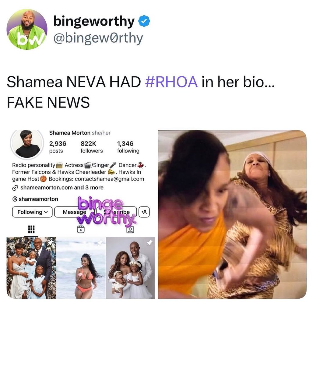 TheRhoaTalk's tweet image. Shamea confirms that she has never included #RHOA in her bio.