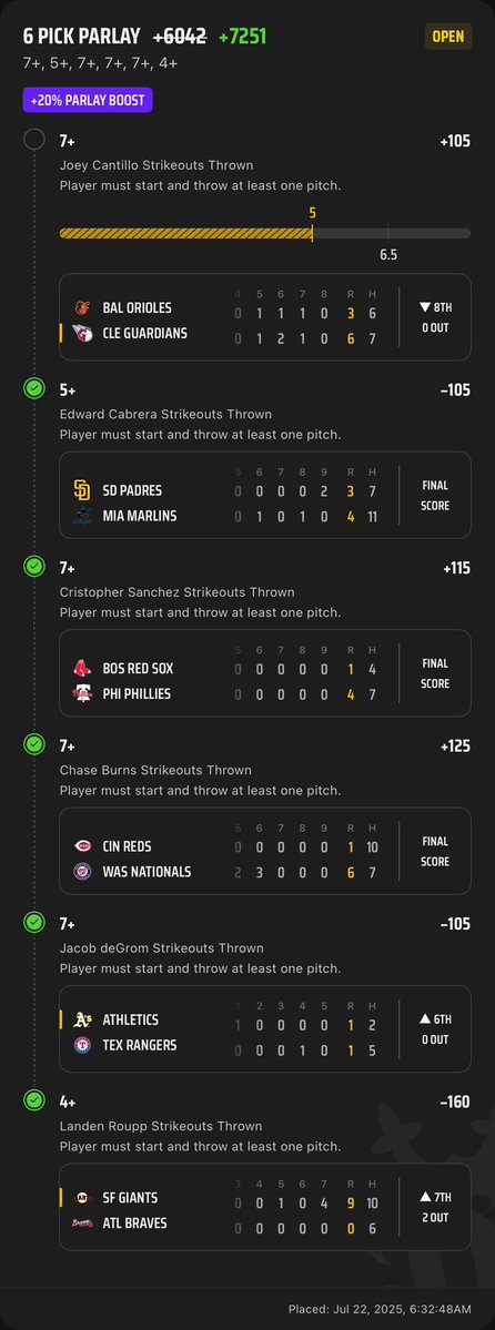 ThunderDanDFS's tweet image. Nearly had the K prop sweep yesterday - Cantillo was sharp early but walked too many guys and ran up his pitch count.