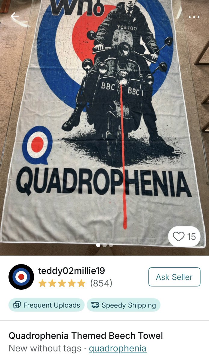 MikkiFL's tweet image. “Just right for a beach fight”
Today in Vinted Recommendations Weirdness, I give you…Quadrophenia Beach Towel.
#TheWho #VintedFail #GoingDowntoBrighton