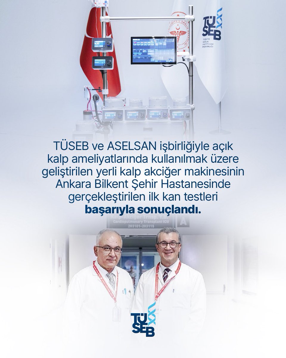 tusebgovtr's tweet image. 📢 TÜSEB ve ASELSAN iş birliğiyle açık kalp ameliyatlarında kullanılmak üzere geliştirilen yerli kalp-akciğer makinesinin, Ankara Bilkent Şehir Hastanesi’nde gerçekleştirilen ilk kan testleri başarıyla tamamlandı.
TÜSEB Başkanı, testlerin ardından yaptığı açıklamada:…