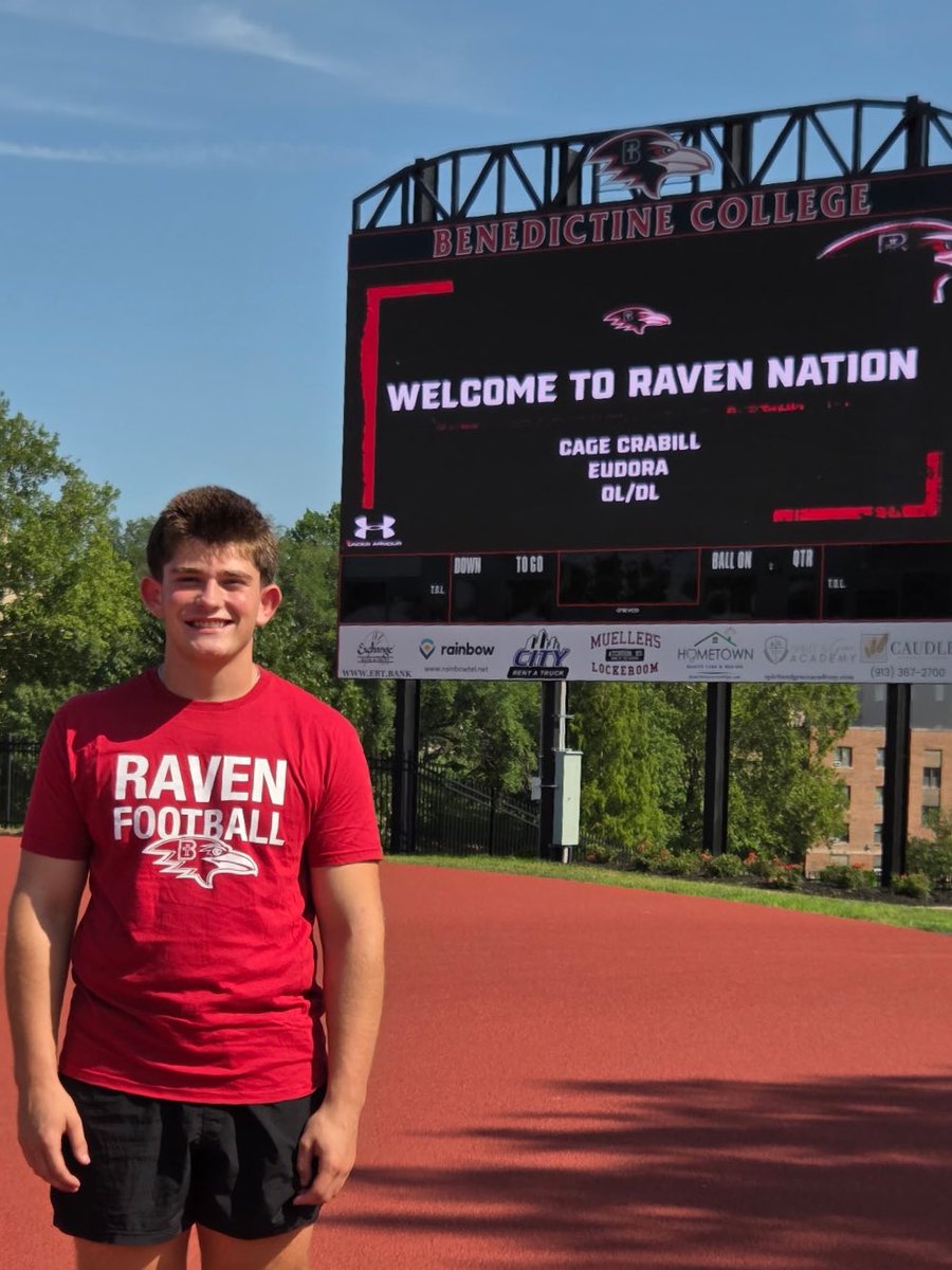 Cage Crabill (@crabillcage) on Twitter photo Thank you <a href="/RavenFootballBC/">Benedictine Football</a> for hosting an elite visit. Had so much fun learning about Benedictine. I can’t wait for the future.
<a href="/JoelOsborn_BC/">Joel Osborn</a>
<a href="/BradHines17/">Brad Hines</a>
<a href="/coach_hauser/">Aaron Hauser</a>
<a href="/EHSCardinals_FB/">Eudora High School Football</a> Thank you <a href="/RavenFootballBC/">Benedictine Football</a> for hosting an elite visit. Had so much fun learning about Benedictine. I can’t wait for the future.
<a href="/JoelOsborn_BC/">Joel Osborn</a>
<a href="/BradHines17/">Brad Hines</a>
<a href="/coach_hauser/">Aaron Hauser</a>
<a href="/EHSCardinals_FB/">Eudora High School Football</a>