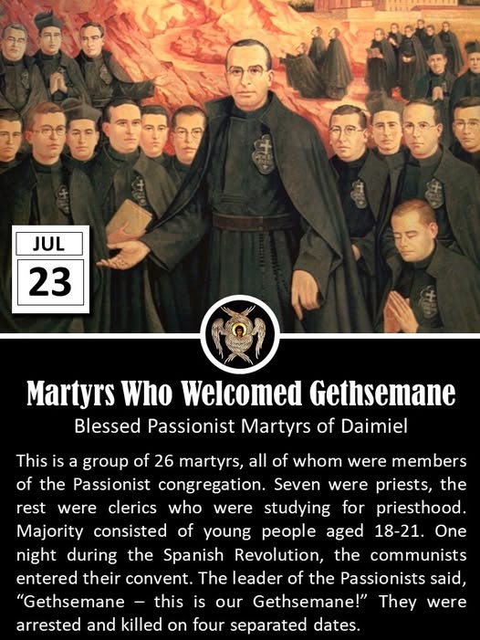 father_rmv's tweet image. The Blessed Passionist Martyrs of Daimiel were a group of 26 priests, brothers, and seminarians of the Passionist Congregation who were killed during the Spanish Civil War in 1936, victims of the intense anti-clerical violence that marked the period known as the Red Terror. These…