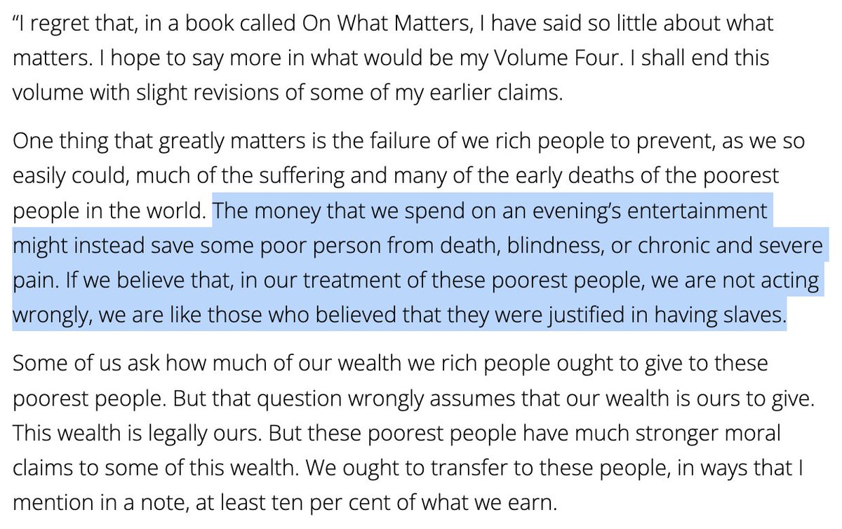 SpacedOutMatt's tweet image. I feel like people don't realize just how hard Parfit went regarding our obligations to donate in volume 3 of On What Matters