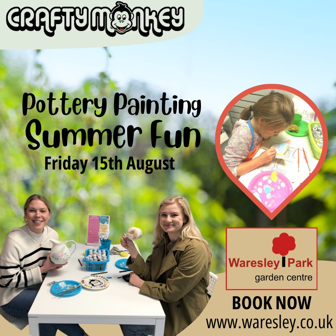 MyCraftyMonkey's tweet image. We’re thrilled to be popping up at the beautiful Waresley Park Garden Centre for a special Pottery Painting Session!
Spaces are limited, book now to secure your spot - waresley.co.uk/events
#potterypainting #pyop #potterypaintingstudio #paintyourownpottery #creativeactivities