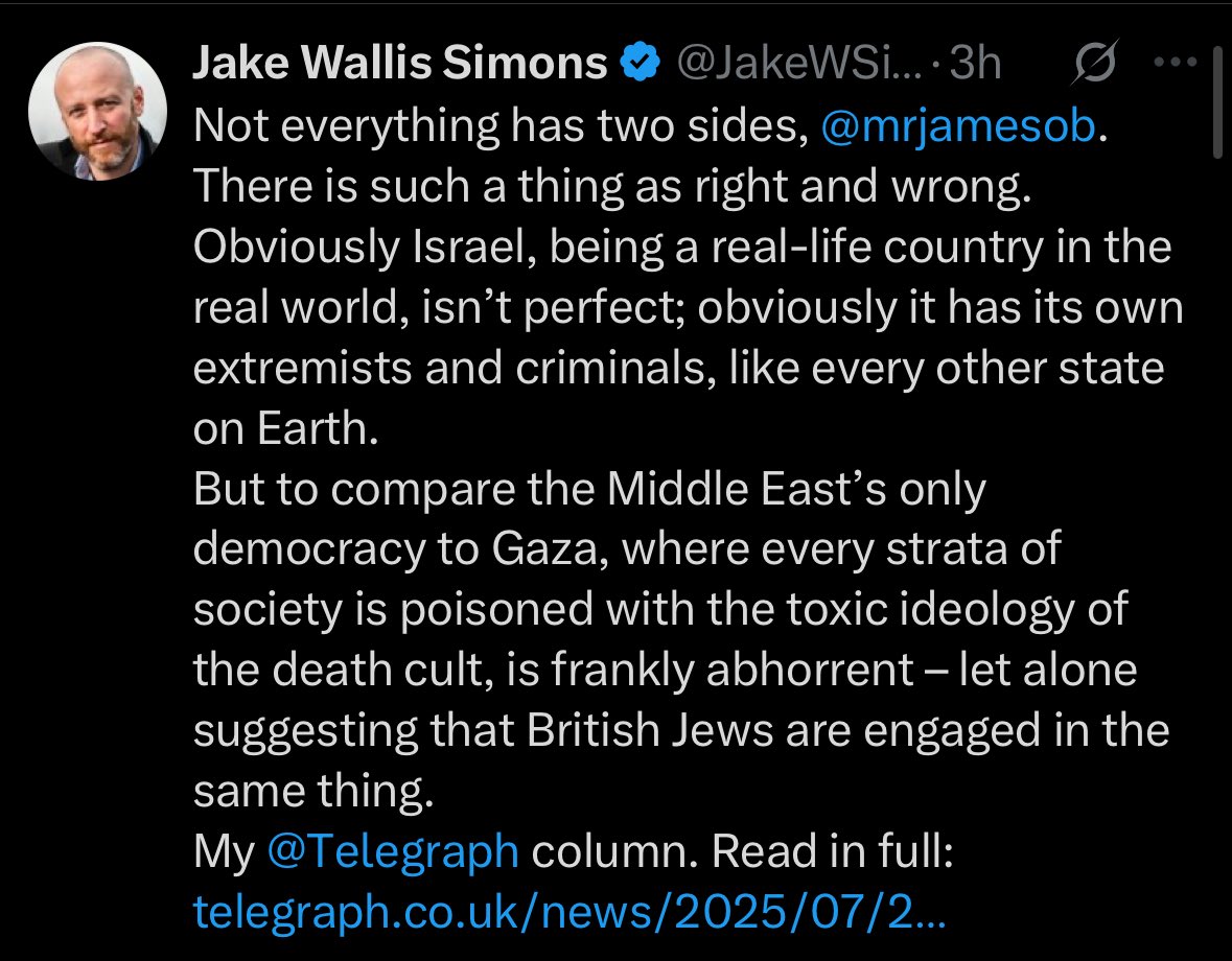 fahadansari's tweet image. Genocide Jake engaging in racist genocidal rhetoric while seeking to claim the moral high ground. Every single one of these ghouls need to be publicly hounded for the rest of their miserable existence.