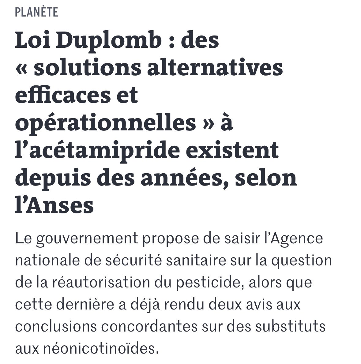 hugoclement's tweet image. Loi Duplomb : des « solutions alternatives efficaces et opérationnelles » à l’acétamipride existent depuis des années selon l’Anses.
lemonde.fr/planete/articl…
