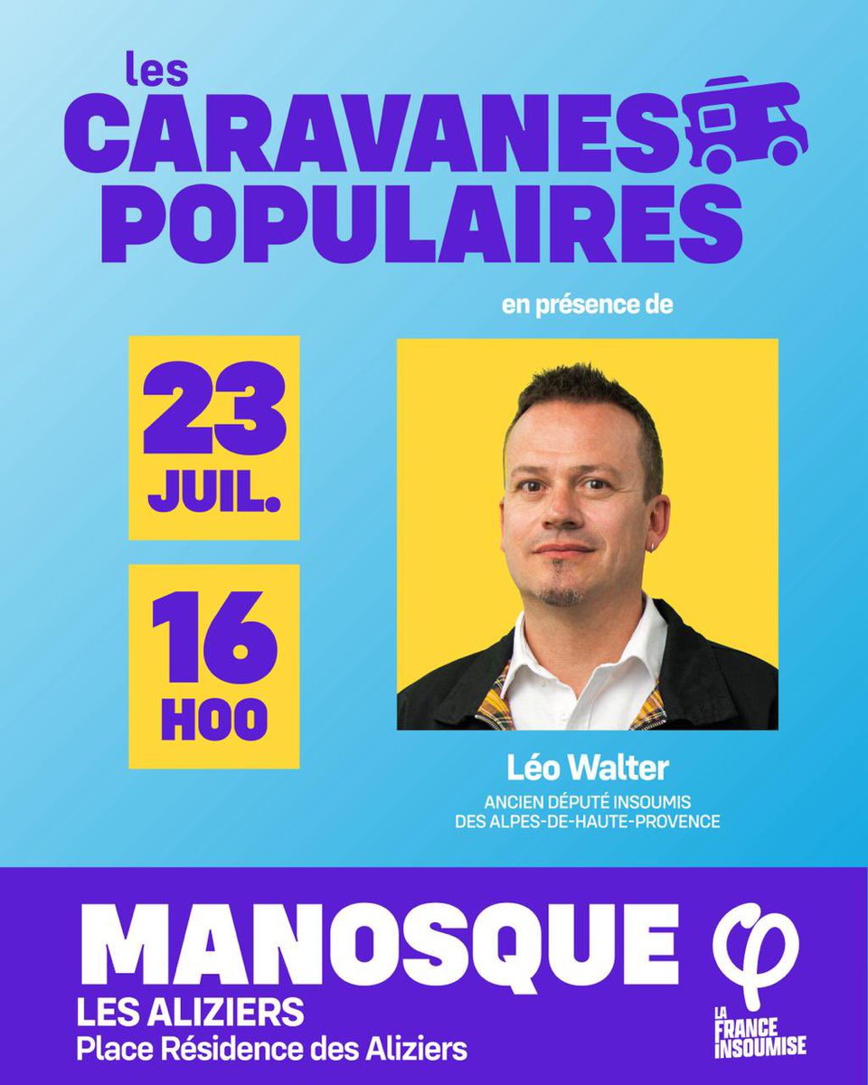 FranceInsoumise's tweet image. Les #CaravanesPopulaires continuent leur tour de France !
Pour leur 7ᵉ étape, elles feront escale ce 23 juillet à 16h dans deux nouvelles villes : Charleville-Mézières et Manosque.
👉 Charleville-Mézières (Ronde Couture – Place Lucien Bauchard) avec @HadrienClouet
👉…