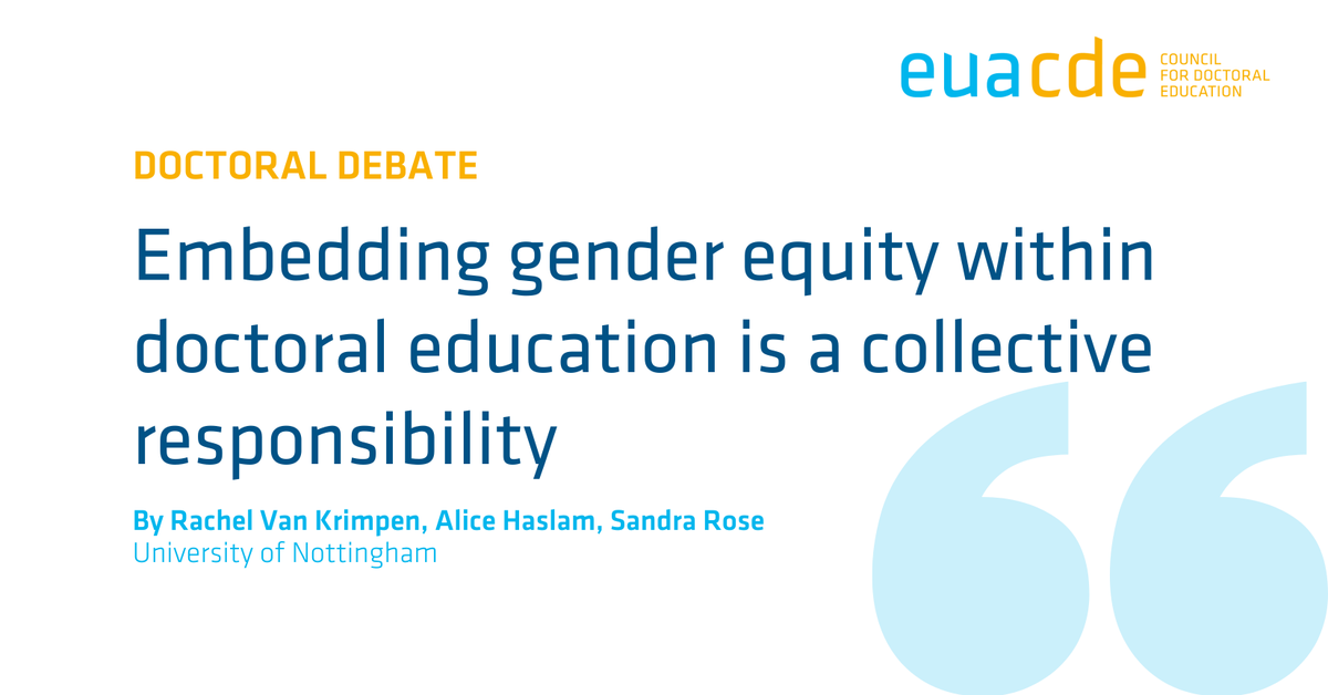euatweets's tweet image. Professionals who work to support doctoral candidates, whether in managerial or academic roles, have key roles to play in embedding inclusive practice to support gender equity in universities. 📝 bit.ly/4iKPZ5N
#DoctoralDebate @UniofNottingham @EUACDE