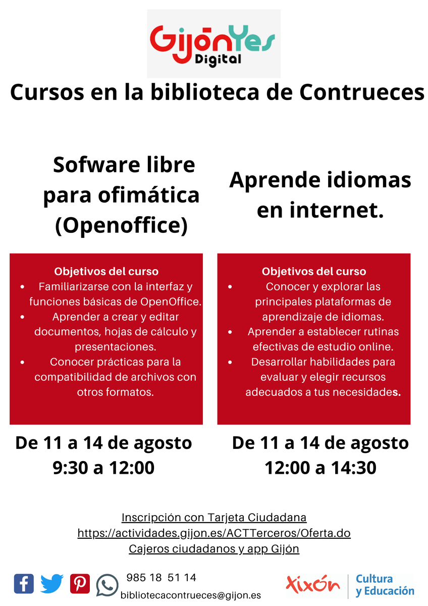 Próximos curso de 💻 Formación en competencias digitales "Gijón YES Digital"
➡️Inscripción: actividades.gijon.es/ACTTerceros/Of…
<a href="/Culturagijon/">Cultura Gijón /Xixón</a> <a href="/gijon/">Gijón/Xixón</a> <a href="/RMBGijonXixon/">Red Municipal de Bibliotecas de Gijón</a> #GijónYesDigital #gijon #RMBGijonXixonInforma #RMBGijonXixonActividades