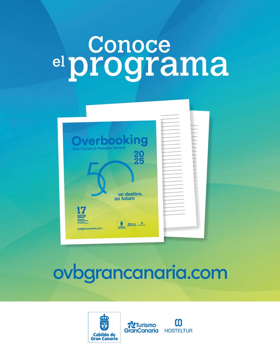 Overbooking Gran Canaria (@ovbgc) on Twitter photo 🔈 ¡Consulta el avance del programa de #OVB25! ➡️ bit.ly/ProgramaOVB25
🗓️ El 17 de septiembre el <a href="/AuditorioAKraus/">Auditorio A. Kraus</a> acogerá esta nueva edición, centrada en los temas clave que marcan la evolución del sector turístico.
🎟️ Inscríbete ya en bit.ly/OVB2025 🔈 ¡Consulta el avance del programa de #OVB25! ➡️ bit.ly/ProgramaOVB25
🗓️ El 17 de septiembre el <a href="/AuditorioAKraus/">Auditorio A. Kraus</a> acogerá esta nueva edición, centrada en los temas clave que marcan la evolución del sector turístico.
🎟️ Inscríbete ya en bit.ly/OVB2025
