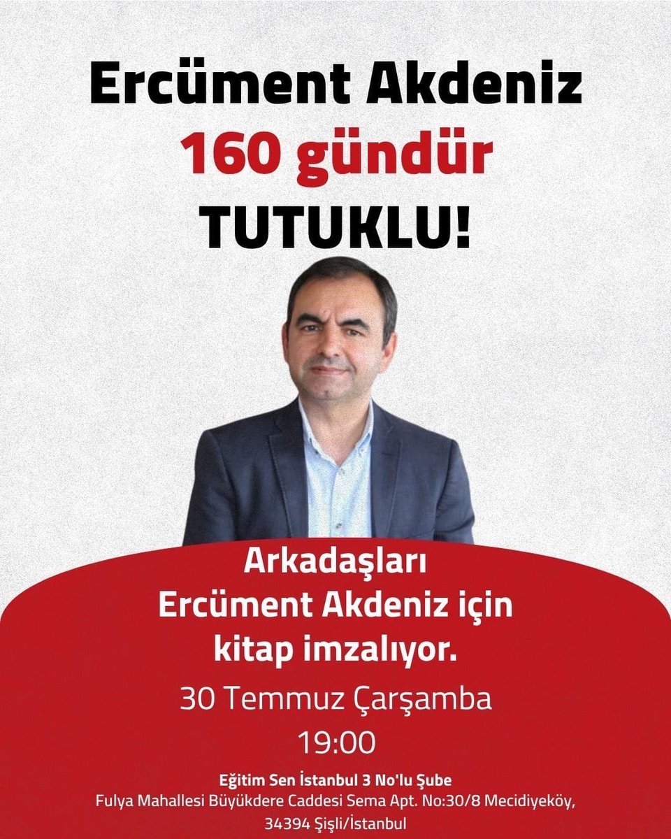 Göçmen mücadelesinden yoldaşımız Ercüment Akdeniz 
160 gündür tutuklu! Arkadaşlarının düzenlediği kitap etkinliğinde dayanışma içerisinde olacağız. ⤵️

#ErcümentAkdenizSerbestBırakılsın