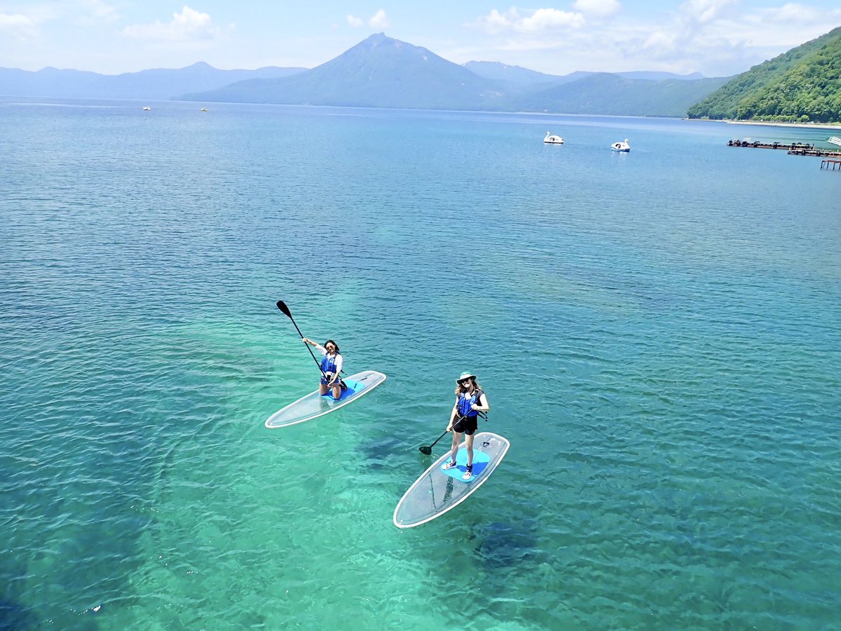makorix3's tweet image. 連日記録的な猛暑続きの北海道だからこそ、支笏湖の透き通った湖でSUPを楽しみませんか🌊🏄