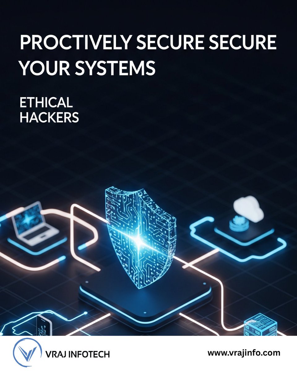 🚨 Is your system truly secure? Our ethical hackers at Vraj Infotech will make sure it is. 🔐 🧠 Think smart. Act fast. 💻 Stay protected with real-time threat detection. 📲 vrajinfo.com #CyberShield #EthicalHacker #TechSecurity #CyberSafe #HackProof #VrajInfotech