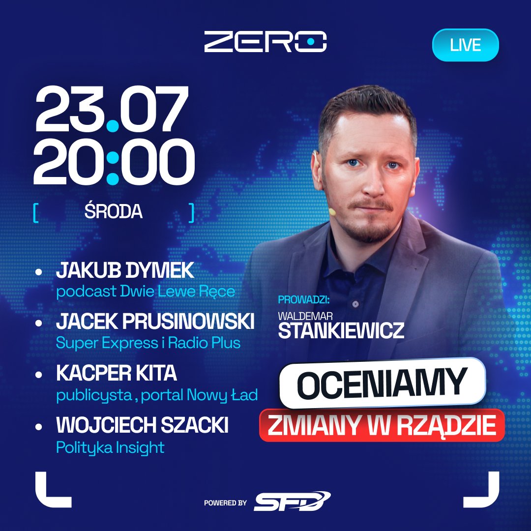 OficjalneZero (@oficjalnezero) on Twitter photo Nowy rząd - reaktywacja czy raczej reanimacja?
Już dziś o 20:00 <a href="/w_waldek/">Waldek Stankiewicz</a> porozmawia o tym z dziennikarzami i publicystami:
➡️ <a href="/jakub_dymek/">Jakub Dymek</a>
➡️ <a href="/jprusinowski/">Jacek Prusinowski</a>
➡️ <a href="/KacperKita/">Kacper Kita</a>
➡️ <a href="/szacki/">Wojtek Szacki</a>
Do zobaczenia! 🔴 Nowy rząd - reaktywacja czy raczej reanimacja?
Już dziś o 20:00 <a href="/w_waldek/">Waldek Stankiewicz</a> porozmawia o tym z dziennikarzami i publicystami:
➡️ <a href="/jakub_dymek/">Jakub Dymek</a>
➡️ <a href="/jprusinowski/">Jacek Prusinowski</a>
➡️ <a href="/KacperKita/">Kacper Kita</a>
➡️ <a href="/szacki/">Wojtek Szacki</a>
Do zobaczenia! 🔴