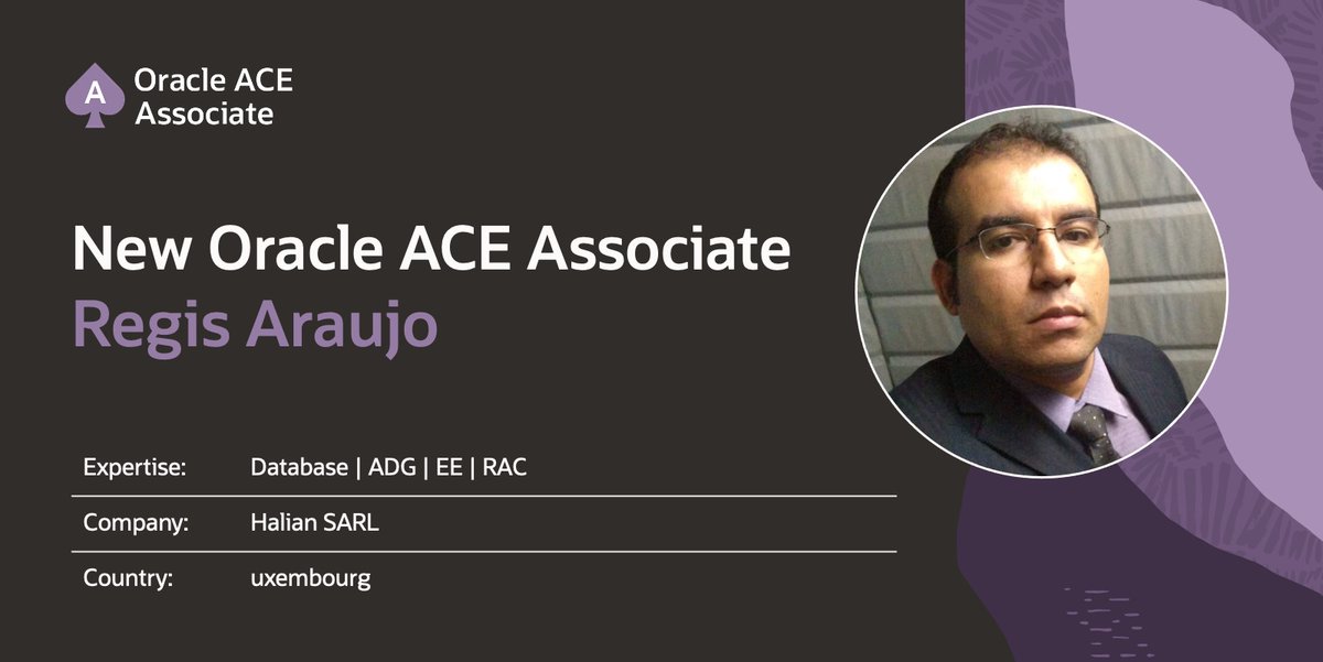 oracleace's tweet image. 🙌 Regis Araujo from Luxembourg is now an Oracle ACE Associate! Specializing in Oracle Database, he brings a fresh perspective to our global community. Join us in celebrating his achievement! 🥳
social.ora.cl/60154azSP
#OracleACE