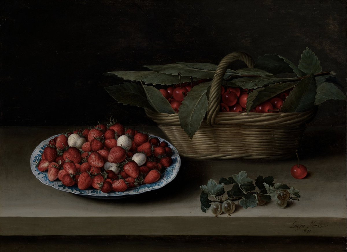 jdmccafferty's tweet image. Still Life with a Bowl of Strawberries, Basket of Cherries, and Branch of Gooseberries, 1631
Louise Moillon
(Kimbell Art Museum)