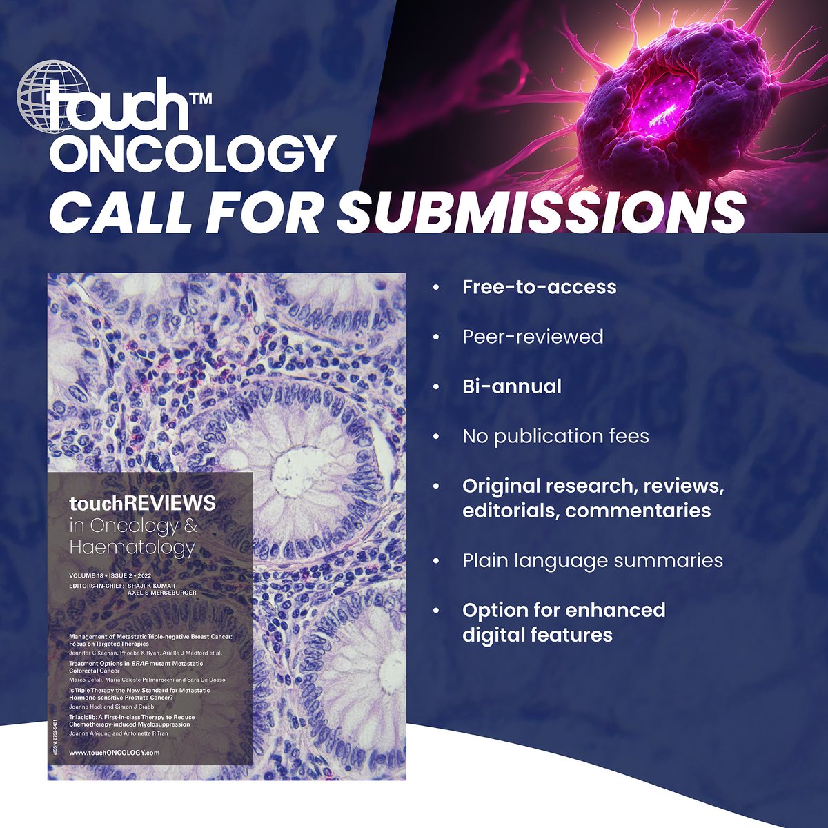touchONCOLOGY's tweet image. #CallforSubmissions to touchREVIEWS in Oncology &amp;amp; Haematology. Our journal is a respected platform where your research will be peer-reviewed and accessible internationally, providing practical insights.

For more details and to submit your research, visit: touchoncology.com/journal-articl…