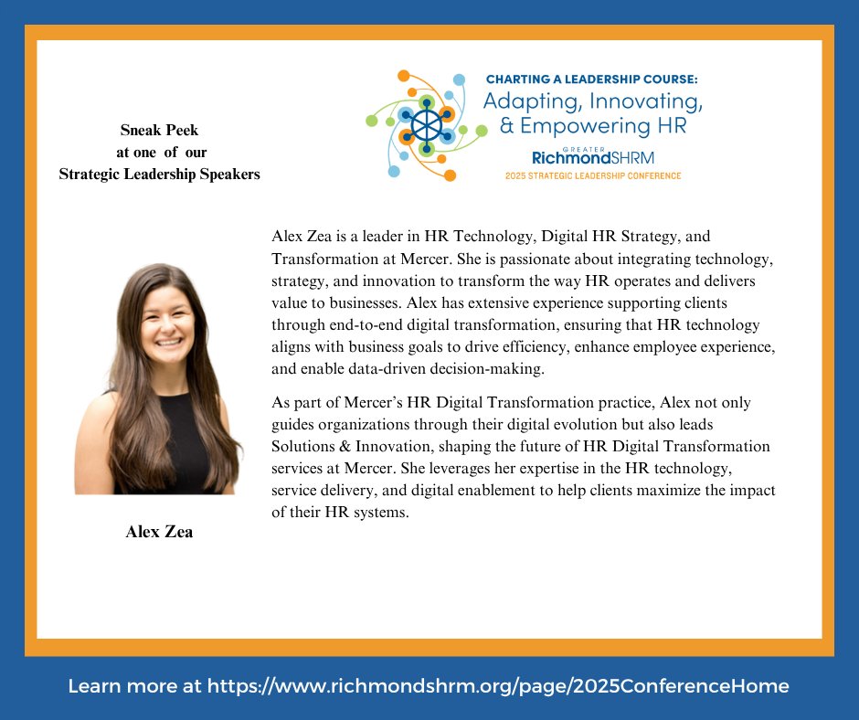 We're excited to announce that Alex Zea will be speaking at our 2025 Strategic Leadership Conference on Thursday, October 16. 

Alex's session will focus on positioning HR as a strategic AI partner, navigating readiness and risk.

Learn more &amp; register at ow.ly/gjXf50W4rWW.
