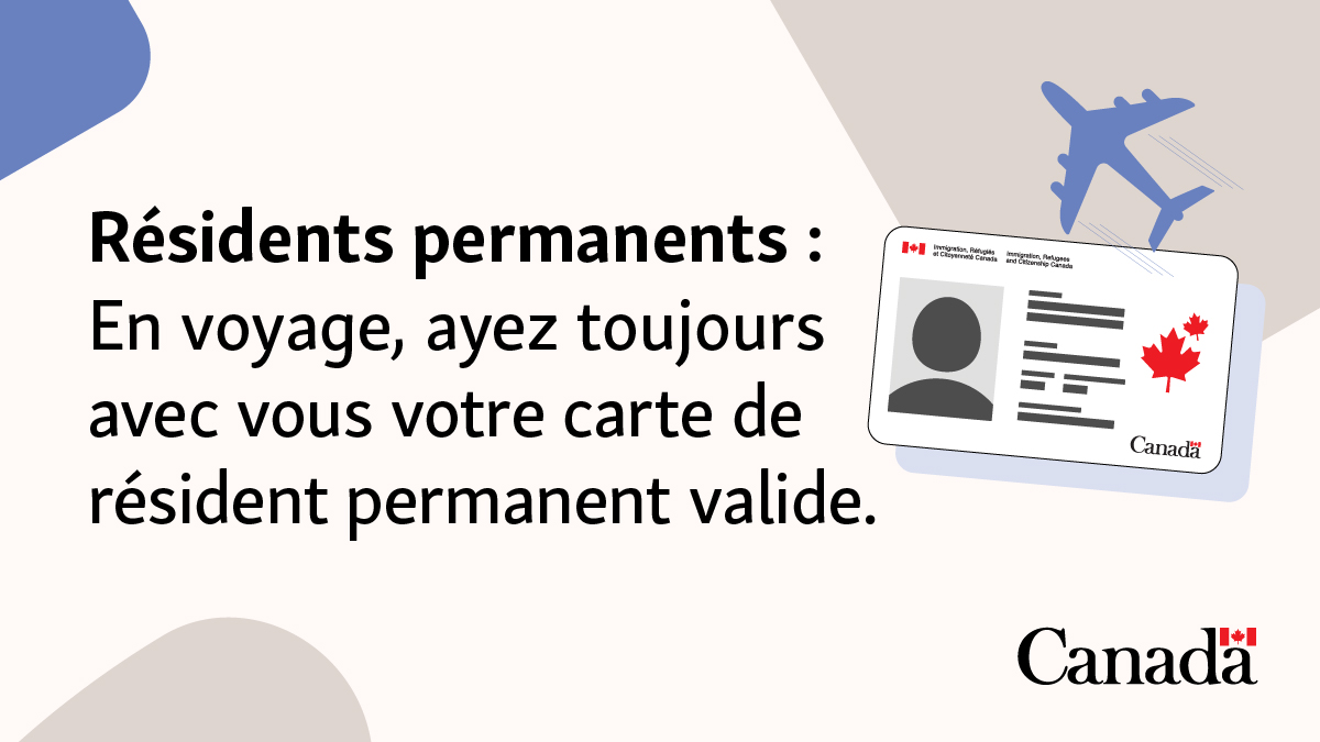 CitImmCanFR's tweet image. Aux résidents permanents qui prévoient de voyager à l'extérieur du Canada : Assurez-vous de voyager avec une carte de résident permanent valide. Vous devrez la présenter à votre retour au Canada. bit.ly/43OsNyy