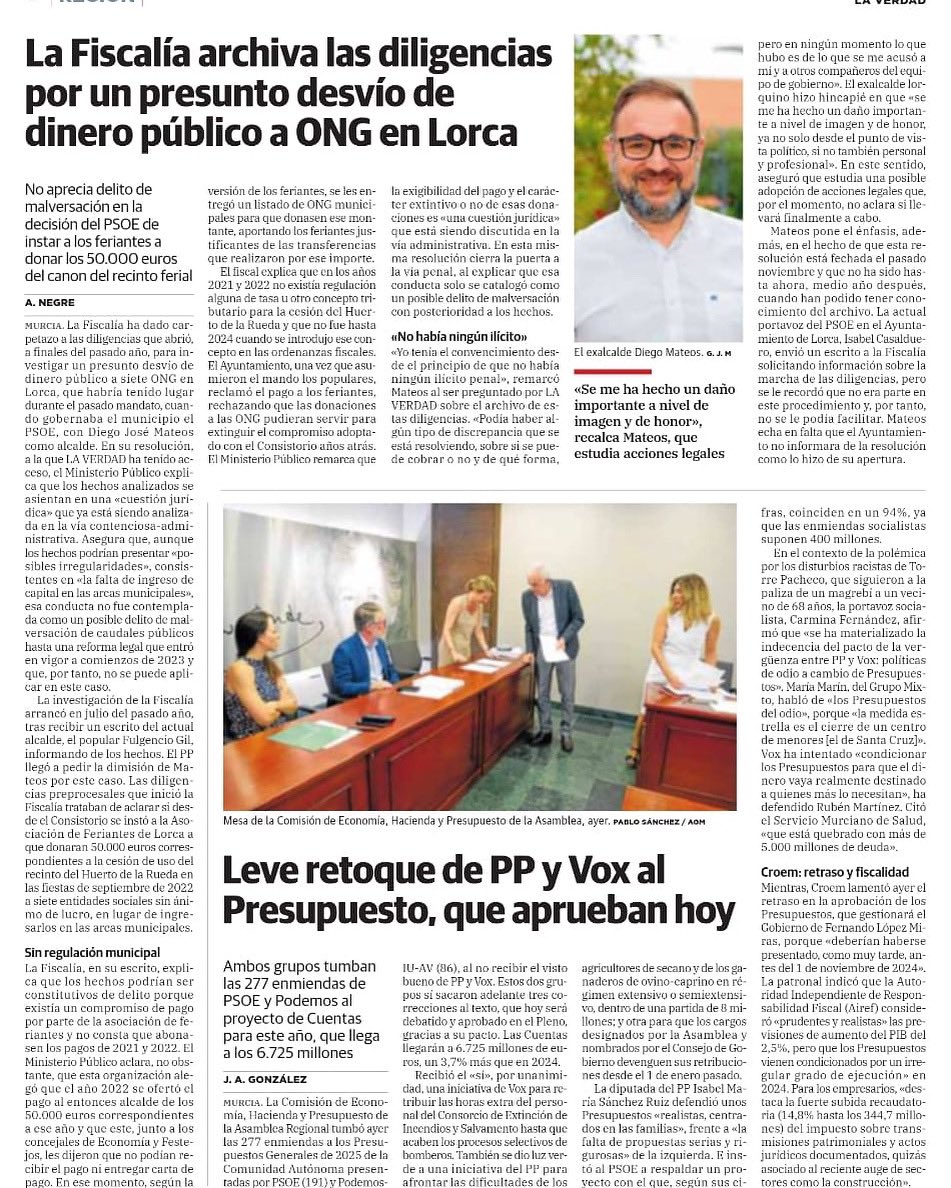 👨🏽‍⚖️❌La Fiscalía archiva la denuncia penal del PP que imputaba falsamente delitos al anterior Alcalde y concejales

🔗 psoelorca.es/la-fiscalia-ar…