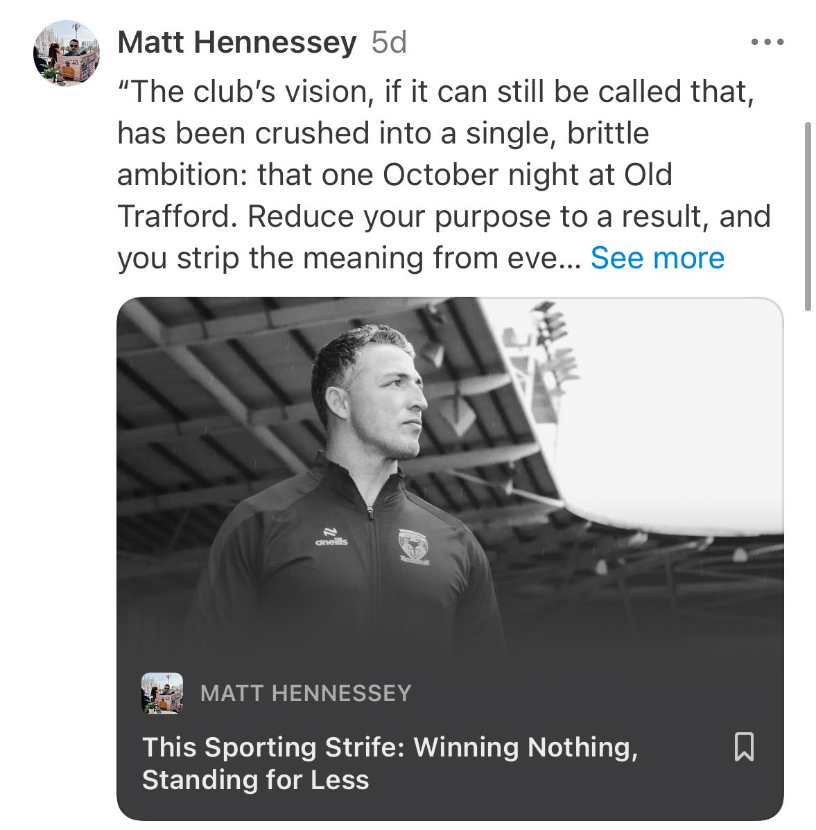 MattyHenno's tweet image. Blown away by the response to my latest pieces on @Shorthand & @SubstackInc 1000s of readers, tons of engagement. Thanks to everyone who’s checked them out.
If you’re into the soul of sport, and the struggle in-between, do give me a follow/subscribe
🔗 substack.com/@mattyhenno?r=…
