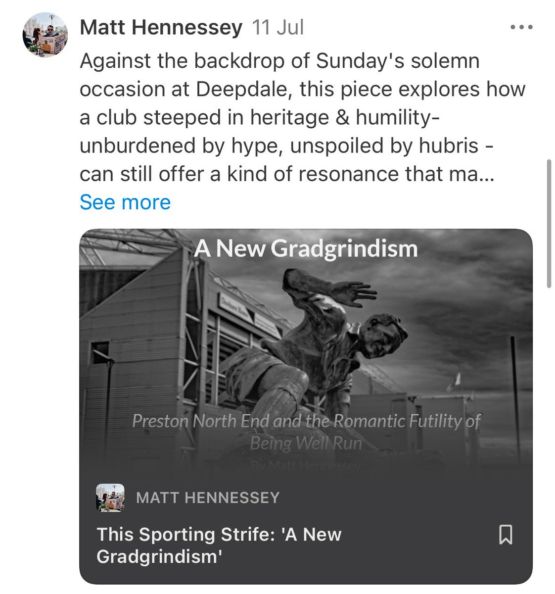 MattyHenno's tweet image. Blown away by the response to my latest pieces on @Shorthand & @SubstackInc 1000s of readers, tons of engagement. Thanks to everyone who’s checked them out.
If you’re into the soul of sport, and the struggle in-between, do give me a follow/subscribe
🔗 substack.com/@mattyhenno?r=…