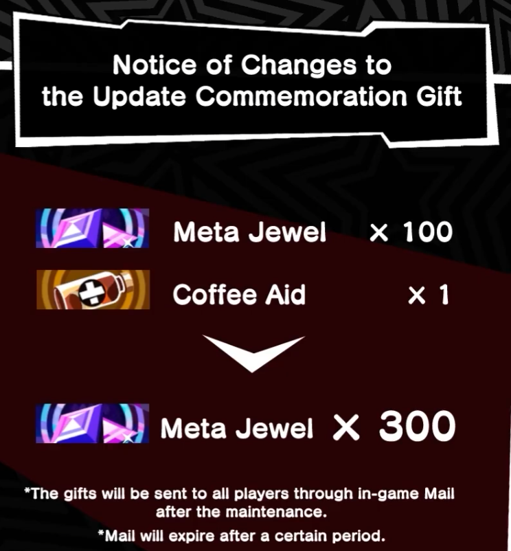 Persona 5: The Phantom X ( Global )

Maintenance rewards will change