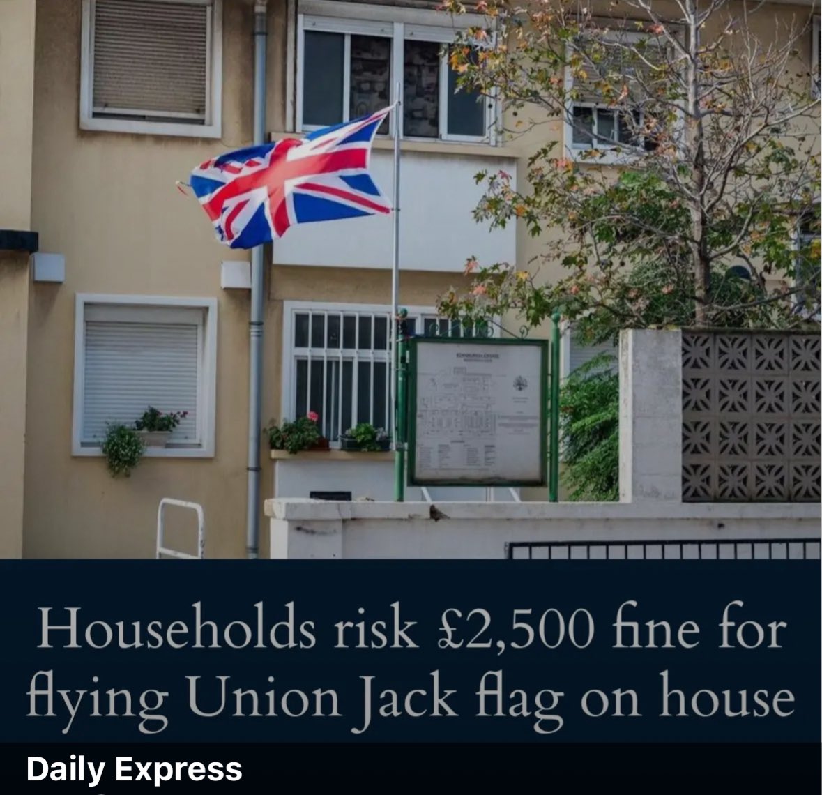 Households risk £2,500 fine for fying Union Jack flag on house