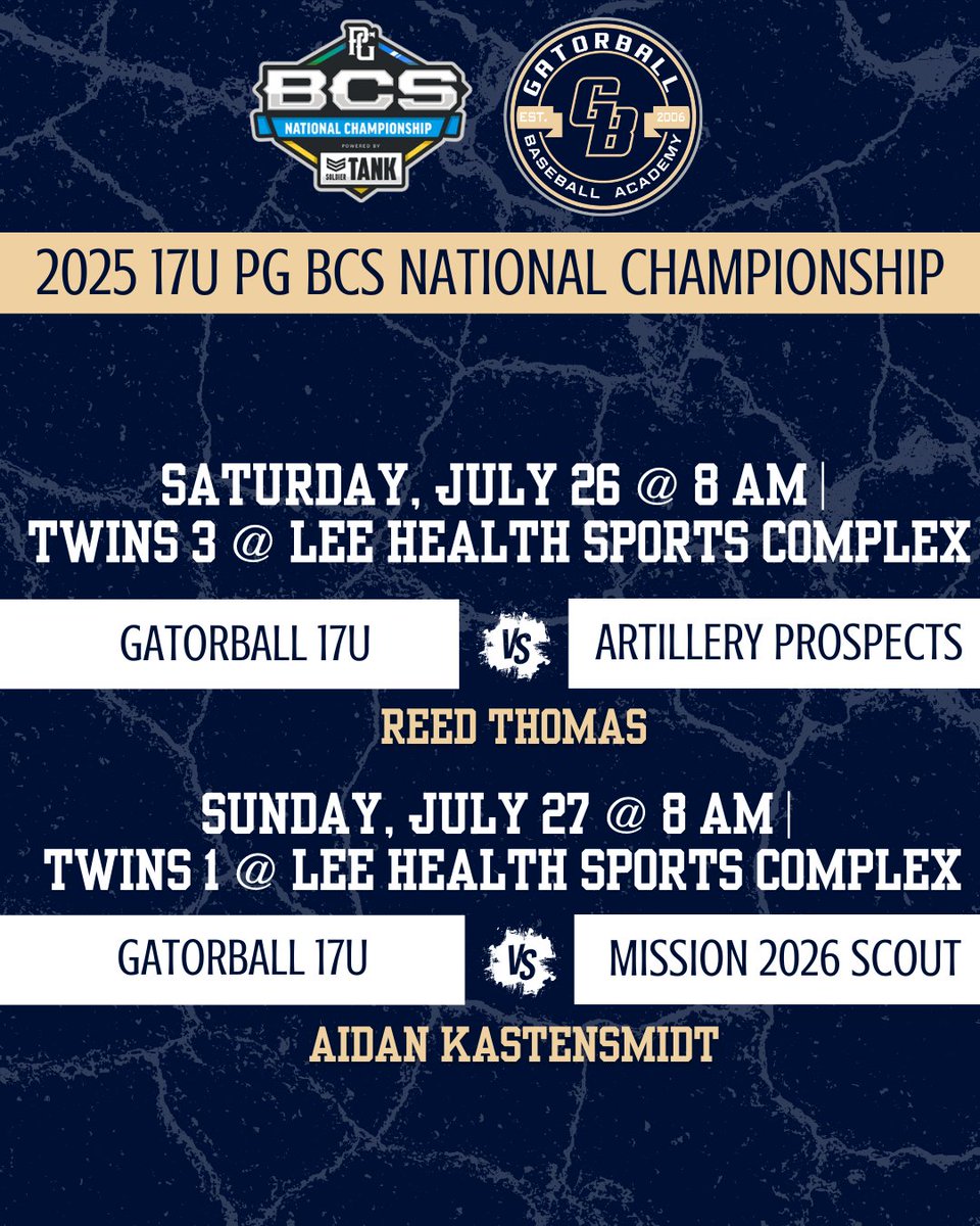 _Gatorball_'s tweet image. Locked in and ready to compete 💪⚾ Check out our schedule for the 2025 PG 17U BCS National Championship! Let’s get to work.
#GatorballAcademy #PGBCS2025 #ChasingGreatness #GatorballGrind #17U #BaseballChampionship