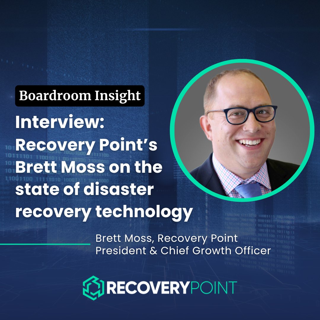 Recovery Point President &amp; Chief Growth Officer Brett Moss was recently featured in a Boardroom Insight interview on the state of Disaster Recovery technology today.

loom.ly/i2Mao_8 

#DisasterRecovery #Cybersecurity #DataProtection #BoardroomInsight