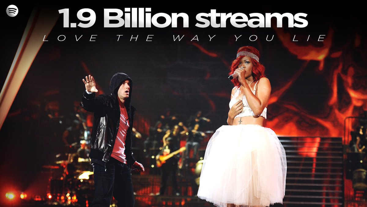 FentyStats's tweet image. .@Eminem & @rihanna's "Love The Way You Lie" has now surpassed 1.9 BILLION streams on @Spotify.