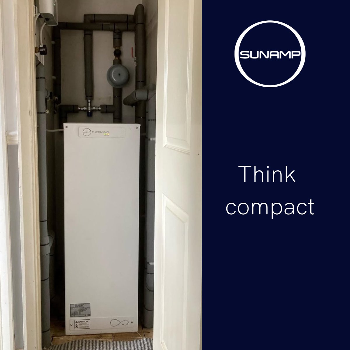 When space is tight in your newbuild, conversion or retrofit project, every square inch matters. This Sunamp Thermino 300 ePlus heat battery, installed in a former airing cupboard, replaces a traditional gravity-fed cylinder. Get in touch: sunamp.com/en-gb/contact-…