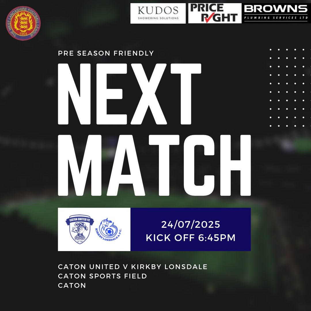 catonunitedfc's tweet photo. Following competitive friendlies against Carnforth and Endmoor, next up we welcome Kirkby Lonsdale down to the Sports Field. Thursday night football and our bar will be open for drinks throughout 💙

🆚 Kirkby Lonsdale
🏆 Pre-Season Friendly
🏟️ Caton Sports Field
⏰ 18:45 KO https://t.co/tjH7WAr6aR