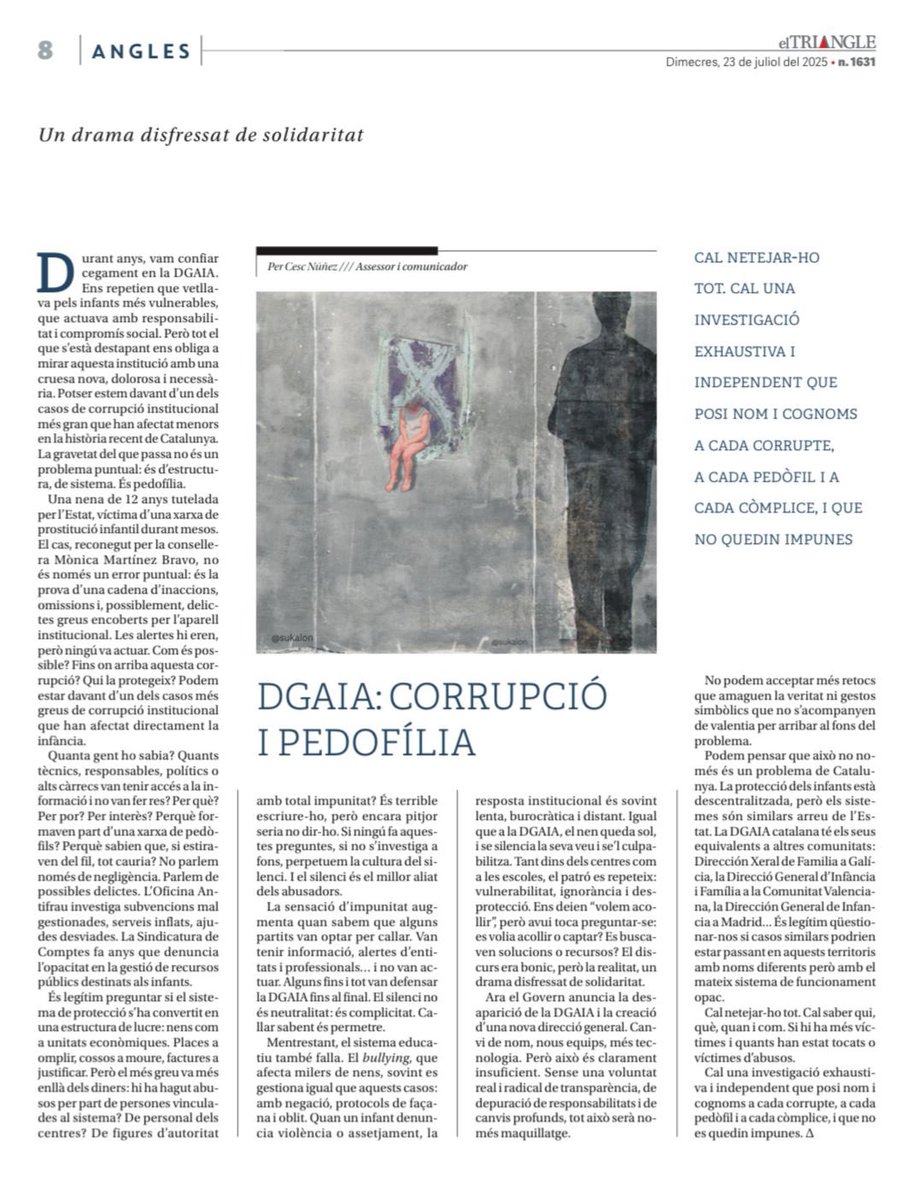 Em publiquen un nou article sobre l’escàndol de la #DGAIA. 
“La pregunta que cal fer és: quanta gent ho sabia? Quants tècnics, responsables, polítics o alts càrrecs van tenir accés a la informació i no van fer res? Per què? Per por? Per interès? Perquè formaven part d’una xarxa