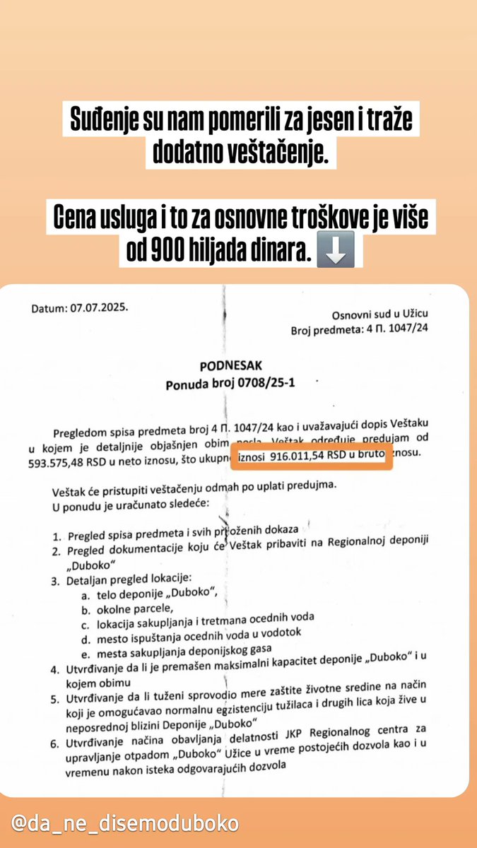 zijanMara's tweet image. U borbi koju Užičani vode protiv okupatora grada zbog najveće eko katastrofe u istoriji - požara na deponiji Duboko, zatraženo je novo veštačenje, cena sitnica, više od 916 hiljada rsd!! Ukoliko želite da pomognete ljudima koji se više od godinu dana bore protestima, blokadama ⬇️