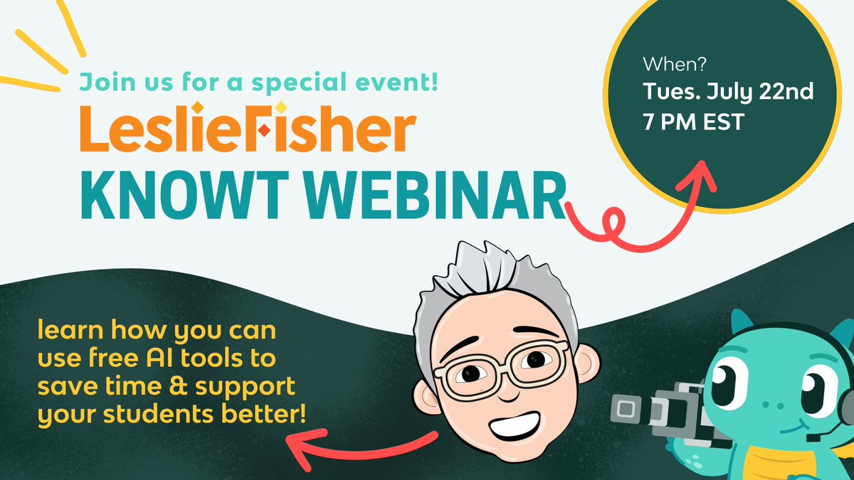 KnowtTeam's tweet photo. Thank you @lesliefisher for a great webinar with @KnowtTeam last night! What a great turnout!
Can't wait to do this again on August 7th!
#knowt #edtech #aitools #aiineducation #k12 #teaching #edtechtools https://t.co/f68re5V1It