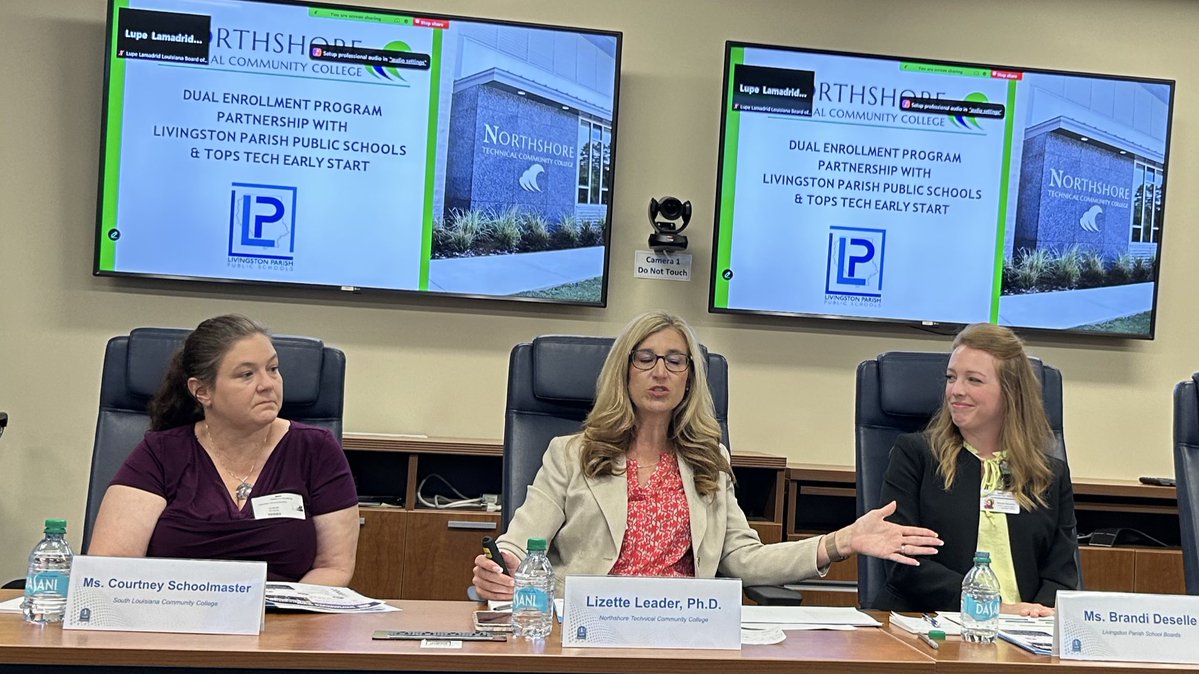 KimHunterReed's tweet image. Best in class! Big shoutout to fantastic @solaccofficial @NTCCgators Livingston Parish School Board reps who shared successes in increasing dual enrollment, utilizing TOPS Tech & adopting a single application Expanding student access & improving efficiency that’s how #LaProspers