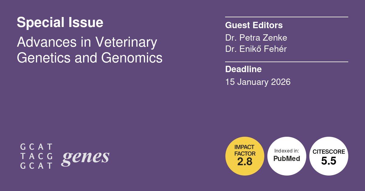 Genes_MDPI's tweet image. Dr. Petra Zenke and Dr. Enikő Fehér from @UNIVET_Budapest Guest Editors of the Special Issue: Advances in Veterinary Genetics and Genomics, invite original research, reviews, and methodological innovations in veterinary genetics and genomics. Submit at:
mdpi.com/journal/genes/…
