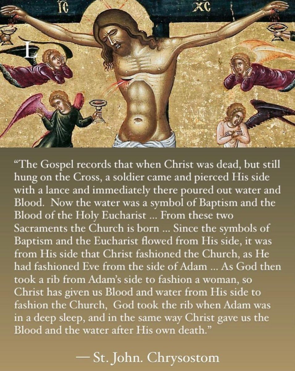 Sanothomas's tweet image. The Church is the visible manifestation of Christ’s Crucifixion—born from His pierced side and united in His saving sacrifice.