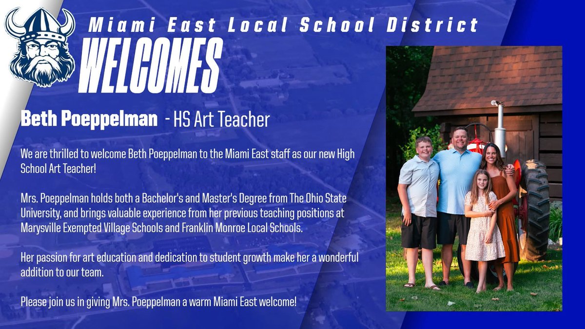 We are extremely excited to welcome Mrs. Poeppelman to MEHS. She brings with her 17 years of art teaching experience. 
Welcome to the MEHS family!