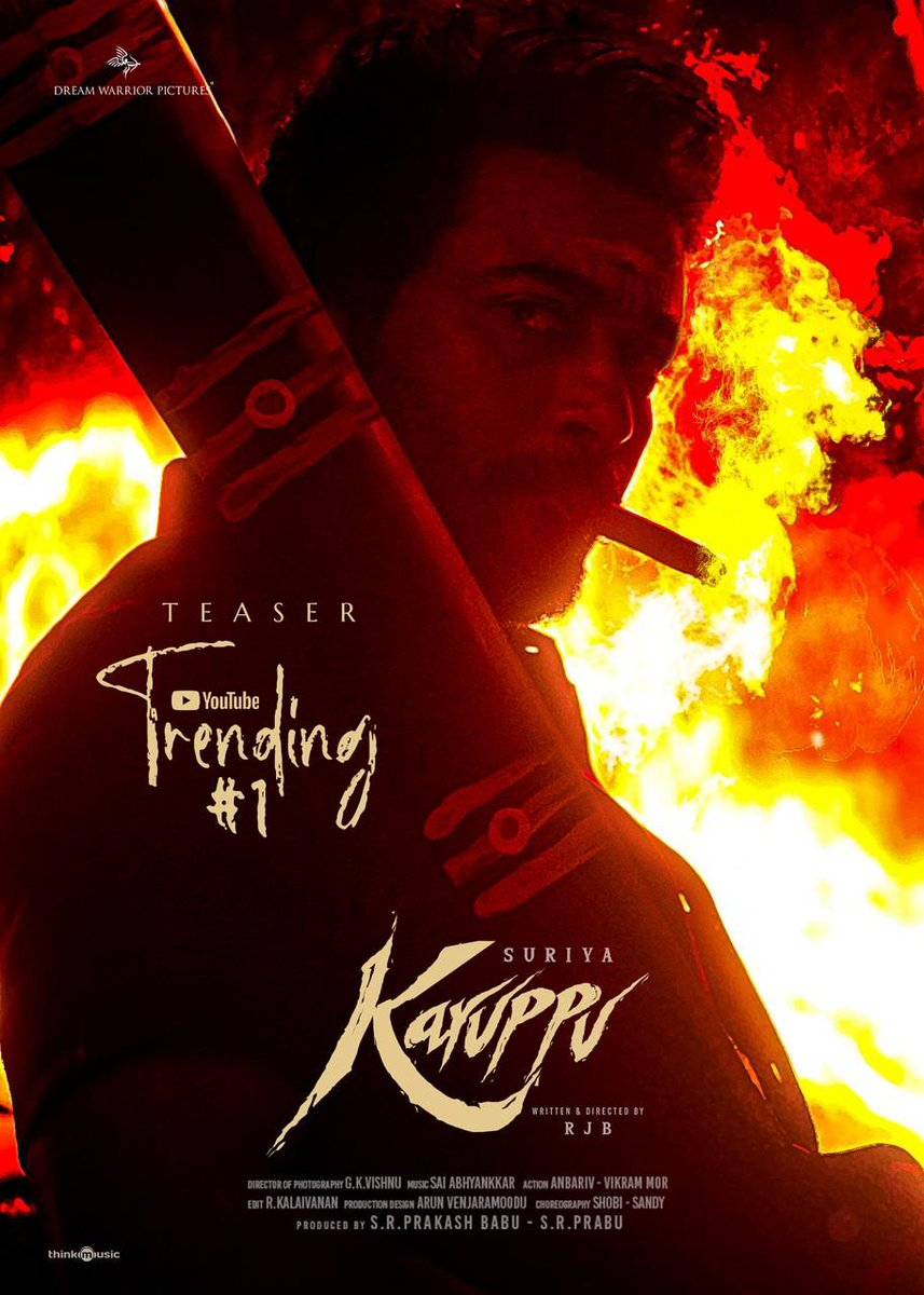 Box_Office_BO's tweet image. #Karuppu Teaser TRENDING #1 on YouTube 💥💥