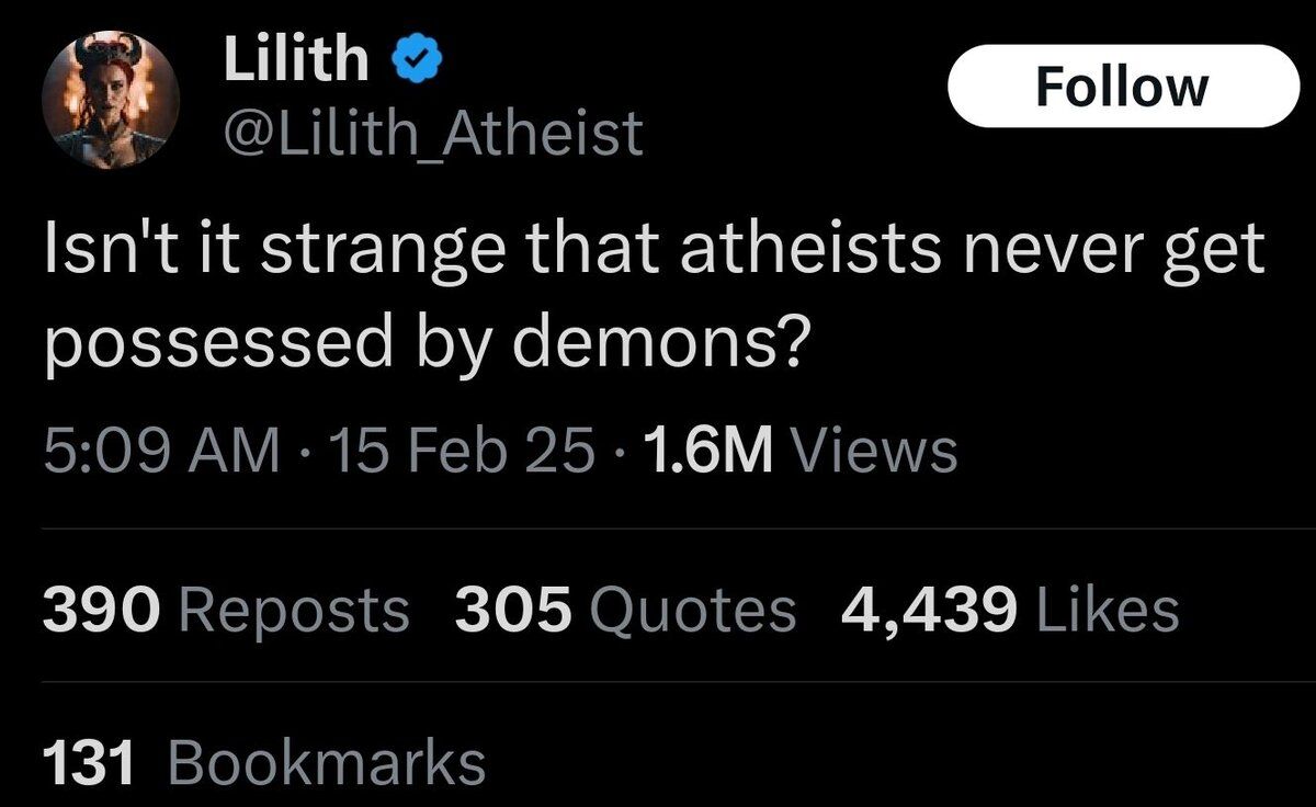 dissidentwest's tweet image. >Talks about atheists never getting possessed by demons.
>Named themselves after a literal demon.
