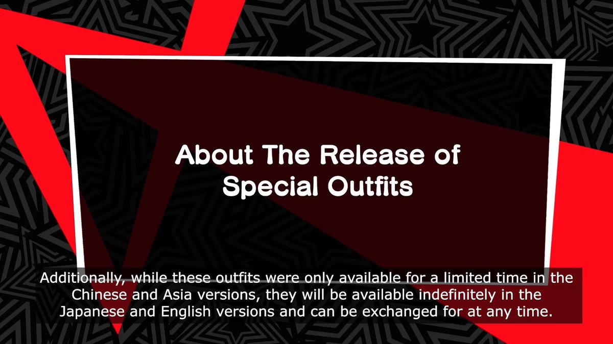 Persona 5: The Phantom X ( Global )

Joker outfit ( and upcoming ones ) will be available in the shop instead of gacha due to legal reasons.

They will be in the shop permanently