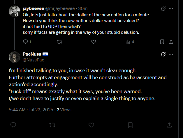 jaybeevee (@mrjaybeevee) on Twitter photo This is how you know shitheads like <a href="/NussPae/">PaeNuss ๐ฎ๐ฑ</a> are living a delusion.
they talk big about how fantastic separation would be but when you ask simple questions about their delusion they become unhinged and then block. This is how you know shitheads like <a href="/NussPae/">PaeNuss ๐ฎ๐ฑ</a> are living a delusion.
they talk big about how fantastic separation would be but when you ask simple questions about their delusion they become unhinged and then block.